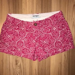 Pink and White Floral Print Shorts